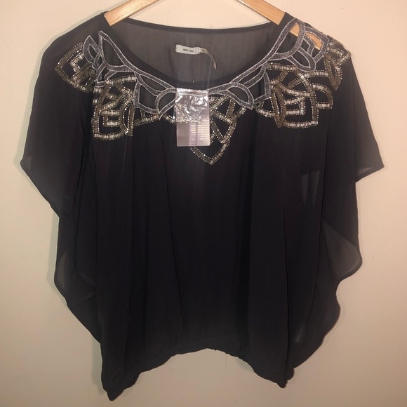 NWT Kimchi Blue Women’s Black Beaded Sheer Cutout Shirt Size Medium - Picture 7 of 7